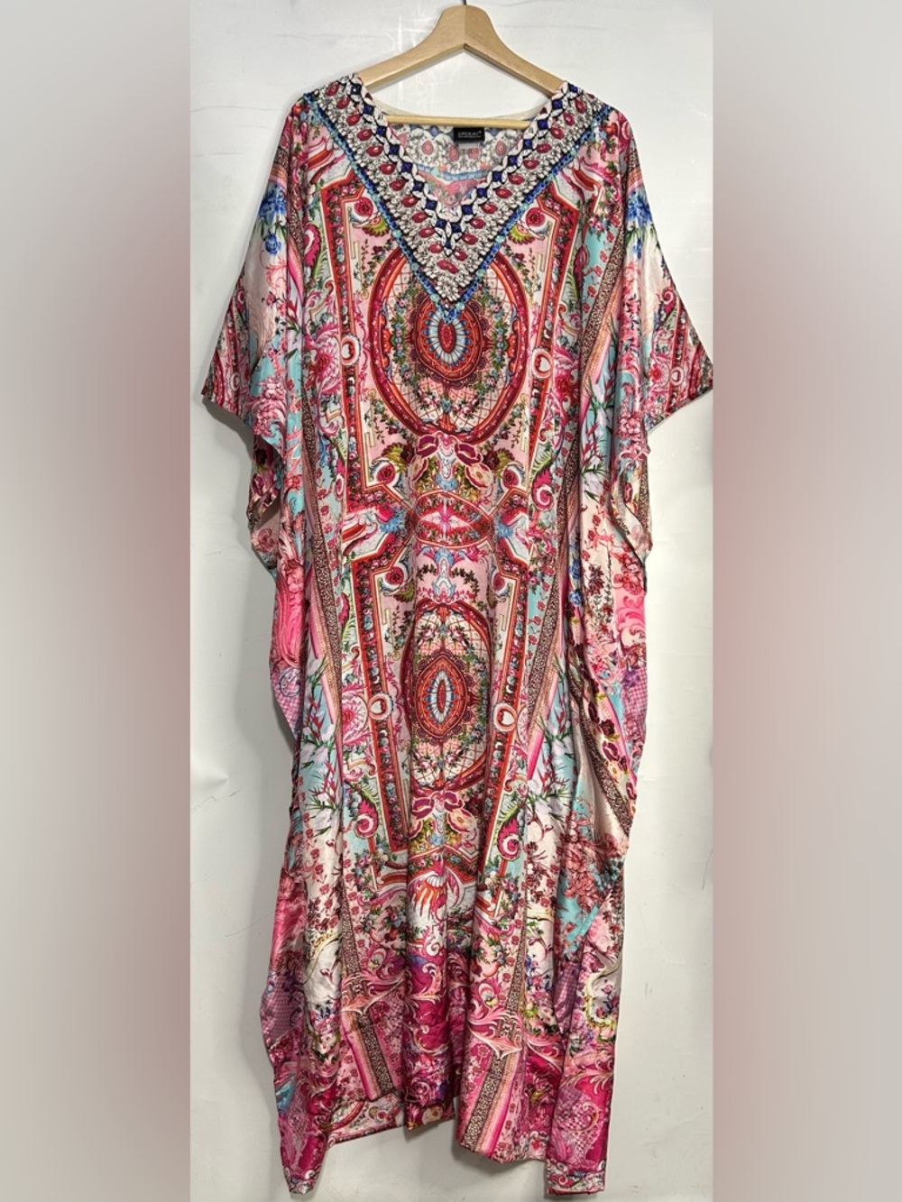 SAKKAS Georgettina Flowy Rhinestone Boho Long Kaftan‎ Coverup Dress One Size